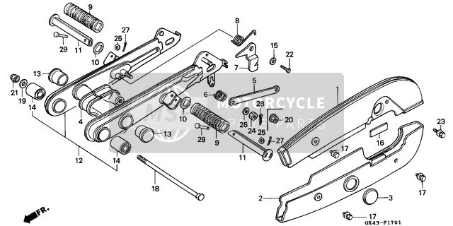 Honda C50S 1992 Forcella posteriore/Custodia a catena (C50LAG/G/J/N/SN) per un 1992 Honda C50S